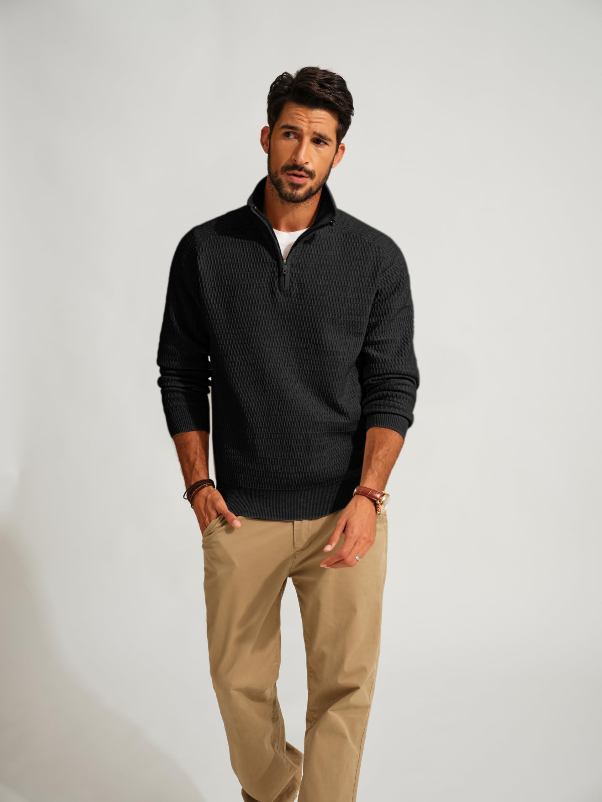 PJ PAUL JONES Herren Pullover Winter Arbeitspullover Half Zip Arbeitspullover Stehkragen Schwarz L