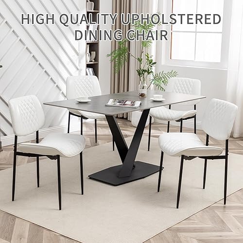 Miniatura 3 de Juego de 4 sillas de comedor de cuero, sillas de comedor modernas de mediados de siglo con patas de metal, sillas de cocina tapizadas para comedor,