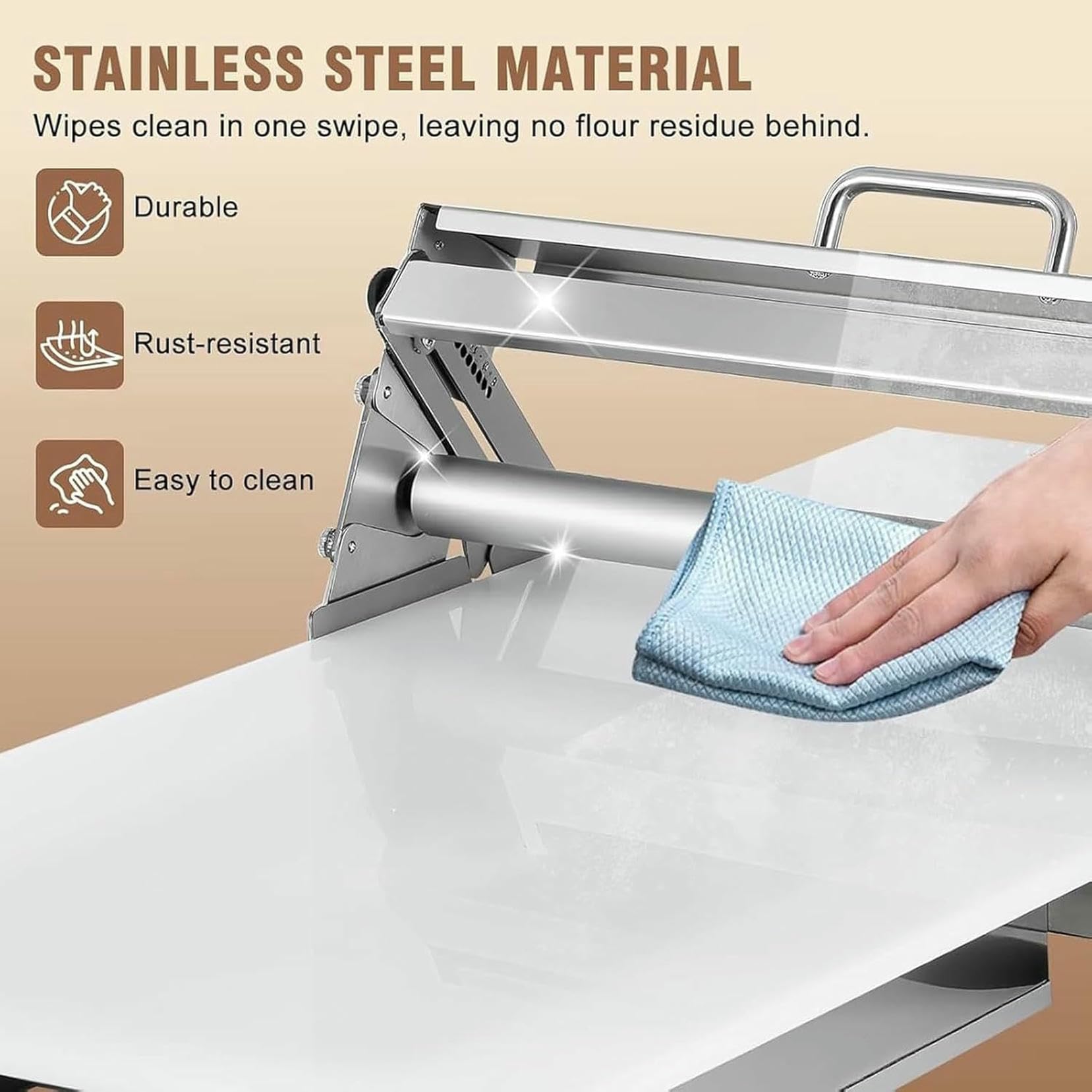 Rullo Sfogliatore Manuale per Pasta da Pasticceria, Sfogliatrice Pieghevole, Macchina in Acciaio Inossidabile con Spessori Regolabili, capacità di Livello Commerciale~/