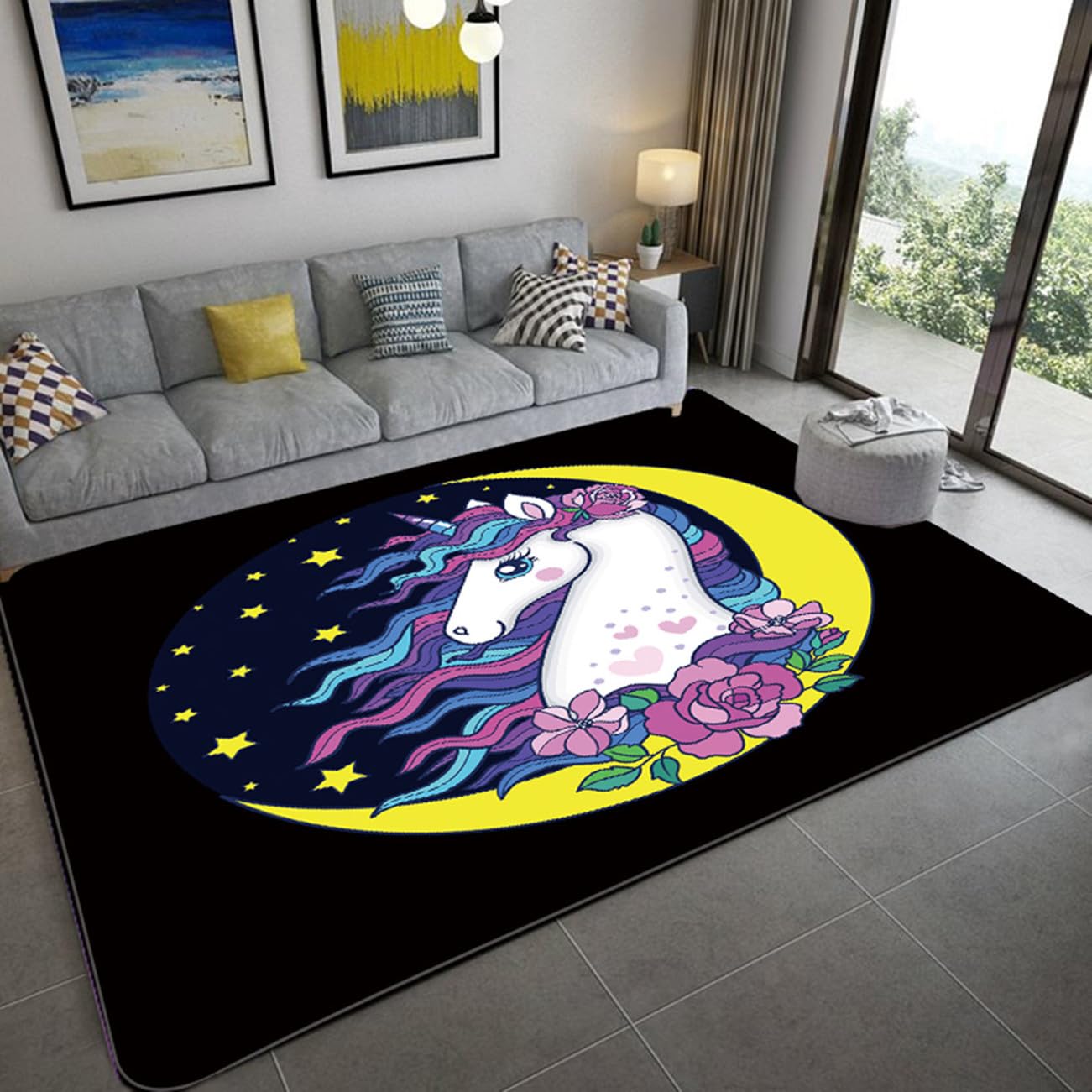 Alfombra Flames Football Alfombra para Niños 3D Dibujos Unicornio Lobo Patrón Alfombra Alfombra de Juego Grande para Niñas Adolescentes Alfombra de Franela Corredor Felpudo (Negro,160x200 cm)