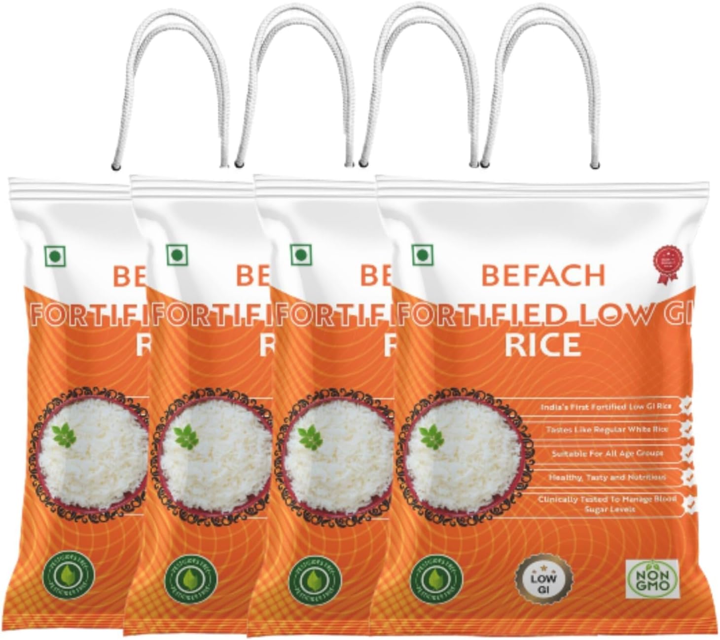 Befach Fortified Low GI Rice | Certified by National Institute of Nutrition | Low Sugar | Low GI | No Pesticides, Non GMO, Perfect for Diet & Diabetic People (4.5 KG)