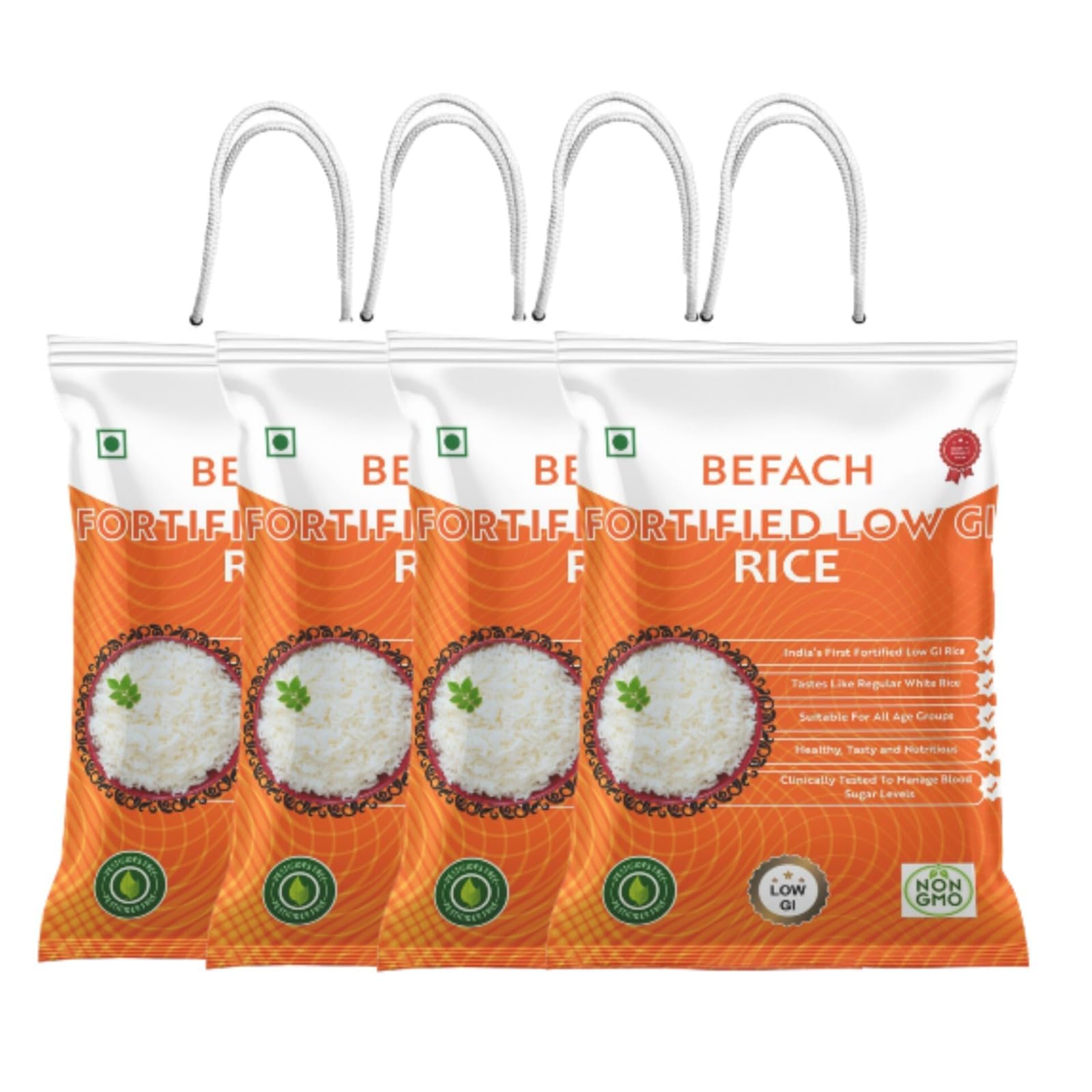 Befach 4x Diet And Diabetic White Rice | Certified By National Institute Of Nutrition | Low Sugar | Low Gi | No Pesticides, Non Gmo, Perfect For Diet & Diabetic People (400Gm)
