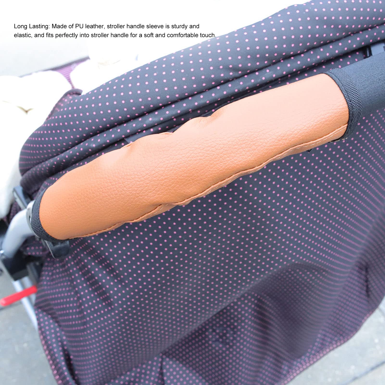 Fafeicy Stroller Handlebar Covers 2 Pack Brown PU Leather Non-Slip Detachable with Zipper for Grip Protection Comfort Baby Stroller Accessories - Image 3
