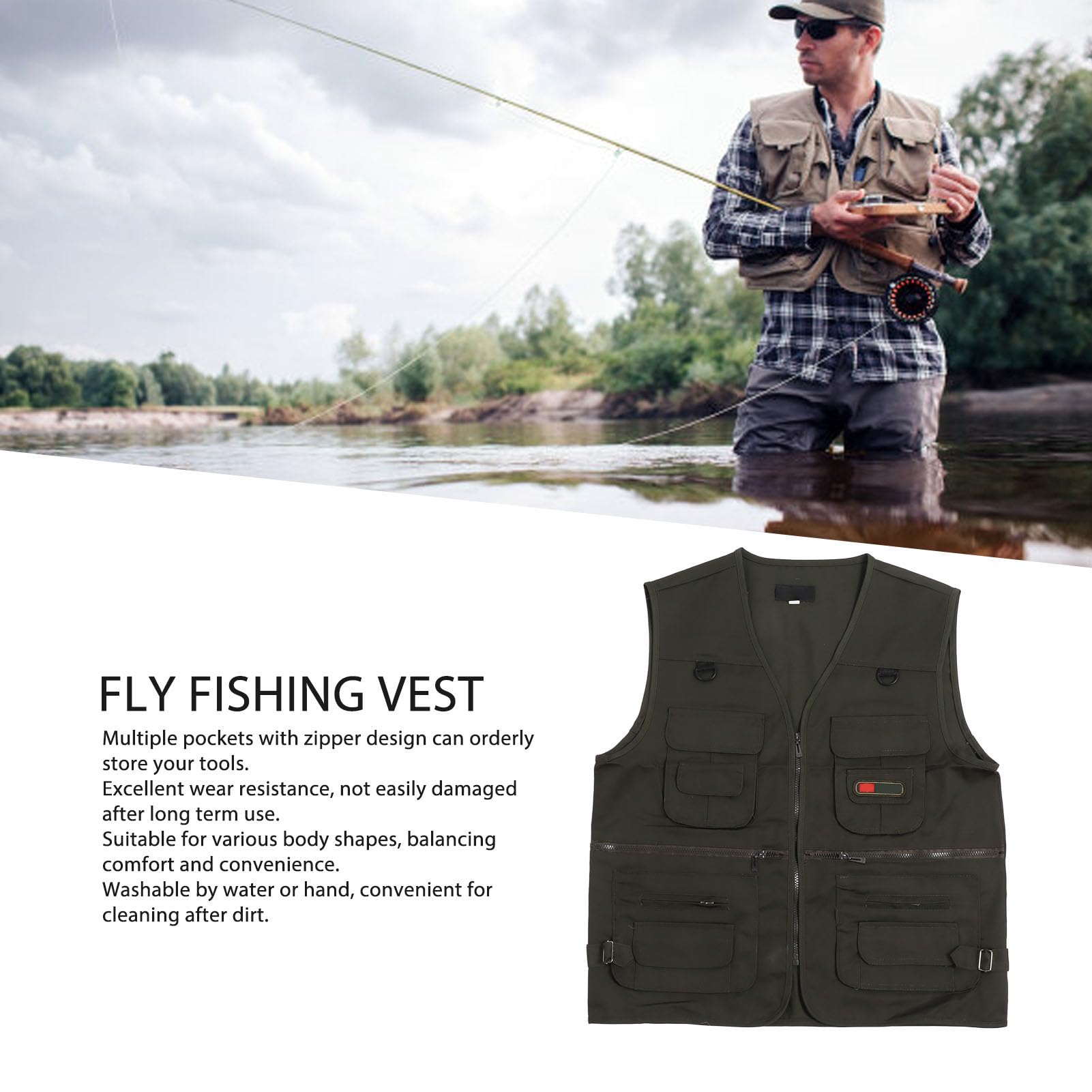 Outdoor Fishing Vest Cotton Blend Easy Wash Fishing Protective Vest OD Green Fashion Fishing Vest (2XL)