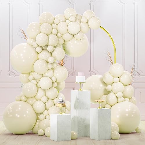PartyWoo Globos color beige, 120 piezas de diferentes tamaños de 18, 12, 10, 5 pulgadas, kit de arco de globos color crema y marfil, guirnalda para