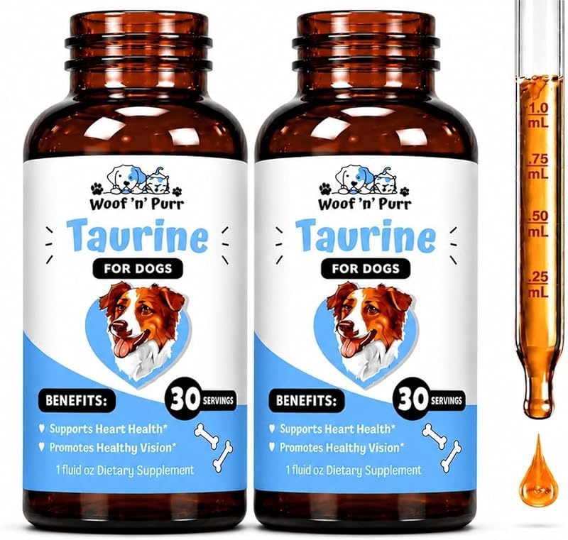 Suplemento líquido de taurina para cães com eyebright sabor bacon Woof 'n' Purr, 2 frascos de 30 mL