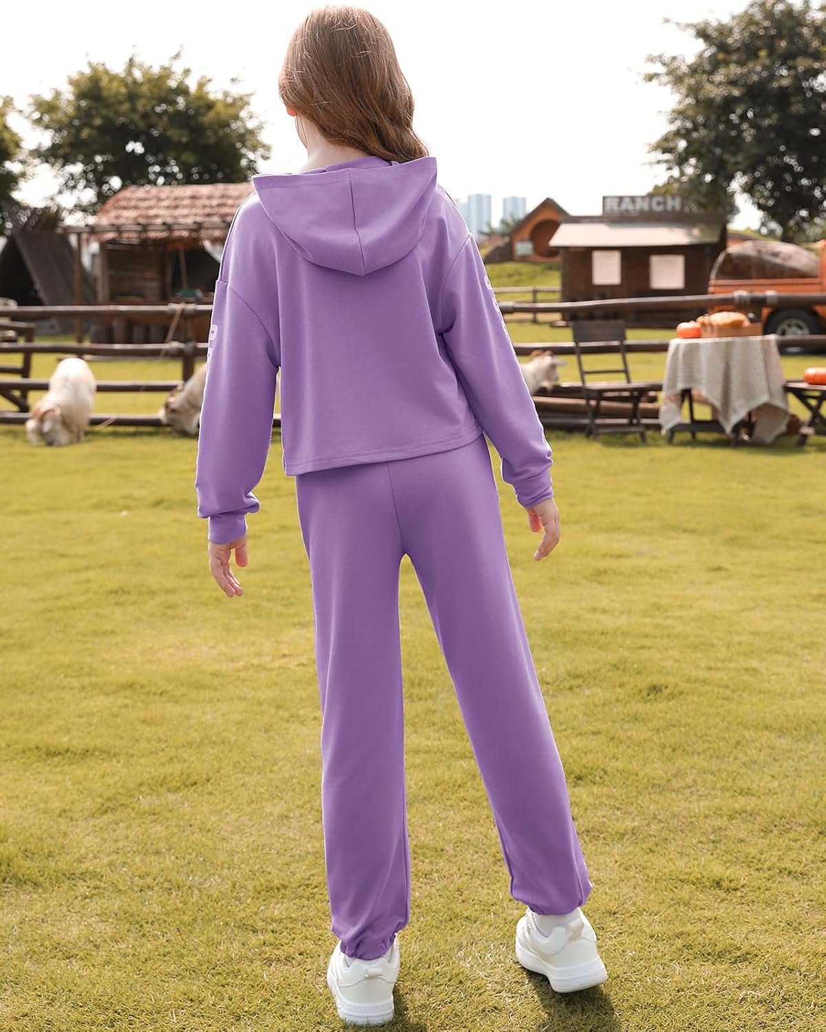 DAXIANG Girls Fashion Clothes Set Kids 2 Piece Outfits Crop Hoodies Sweatshirts and Drawstring Sweatpants Size 7-14 Years - Image 4