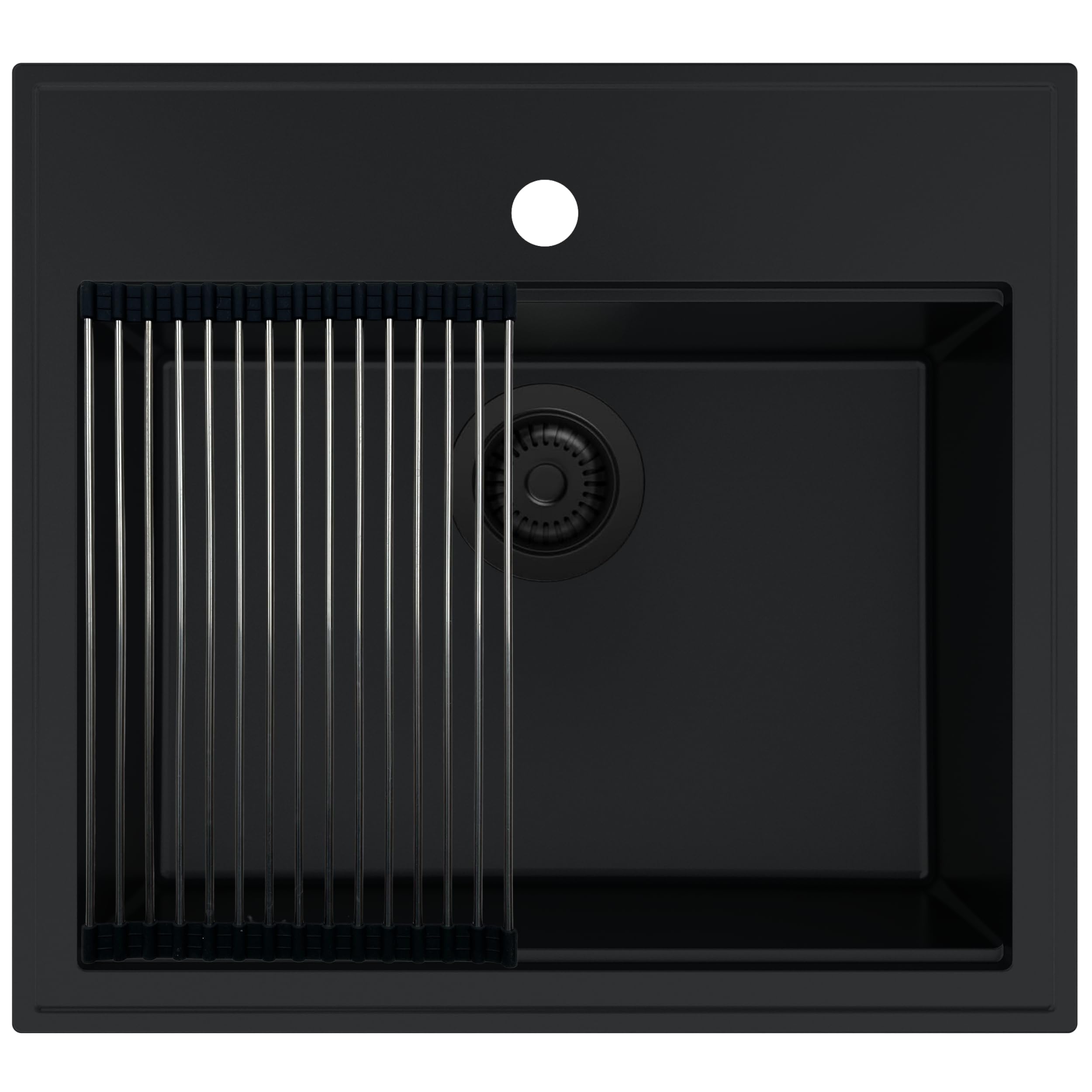 SINK QUALITY Spülbecken Alles Schwarz 56x51cm - Granitspüle mit Siphon Schwarz und Imprägnierung - Spüle für Unterschränke ab 60 cm Breite - Einzelbecken Einbauspüle - Waschbecken für Küche