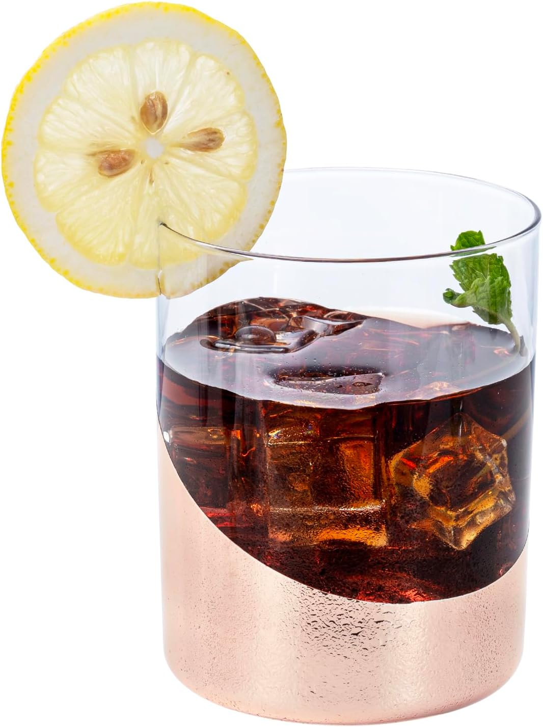 MyGift 12 oz Modern Cocktail Glasses with Slanted Metallic Copper Tone Plated Bottom, Angled Dipped Design Double Old Fashioned Lowball Whiskey Rocks Drinking Glass (Copper, Set of 6) - Image 7