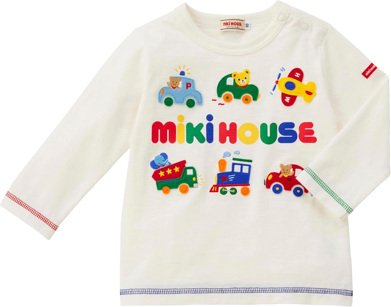 Amazon.co.jp: [ミキハウス] 長袖Tシャツ ロゴ くま のりもの 恐竜