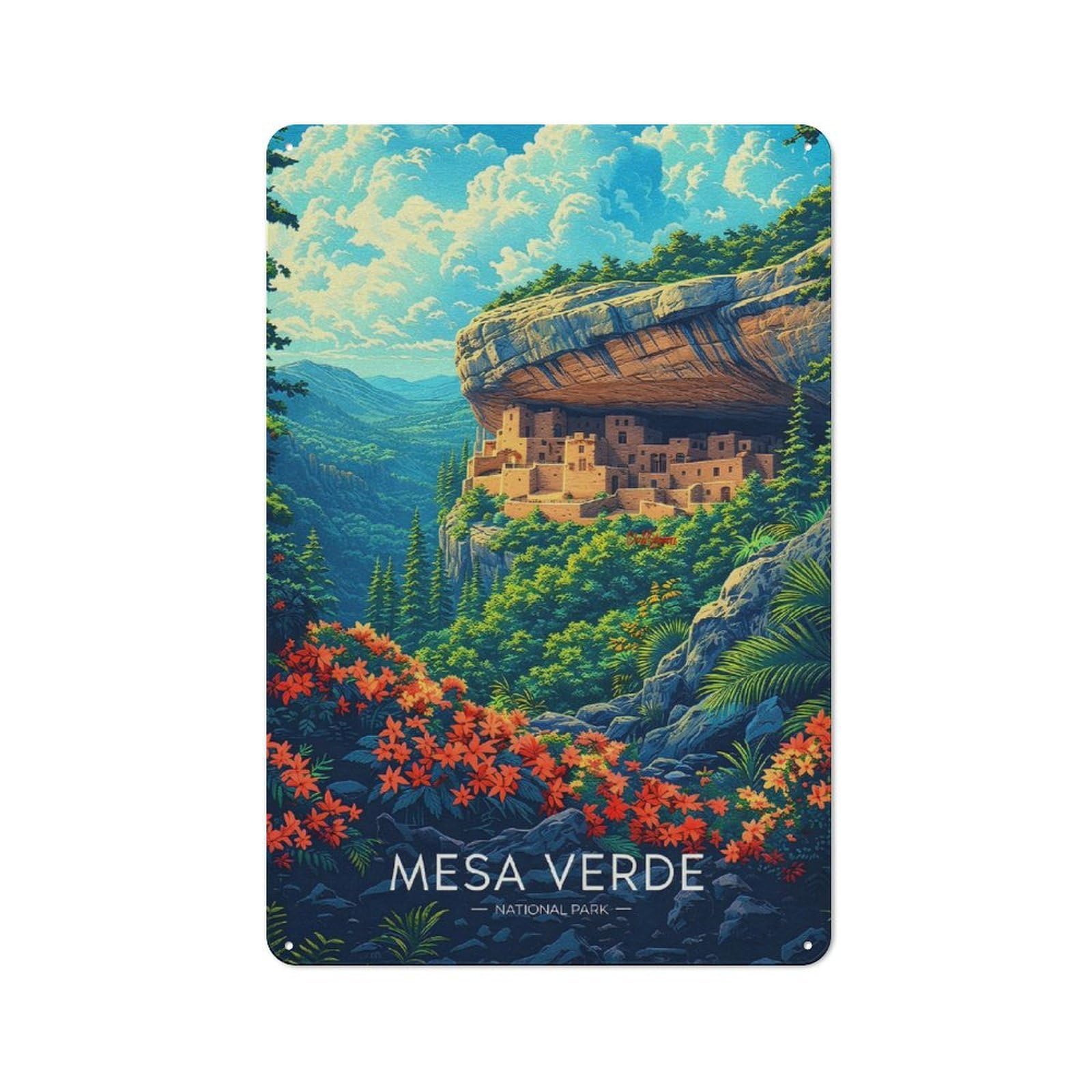 Junmoney Style-22 Rustic Metal Sign With Mesa Verde National Park (2) Design 30X20cm, Country Vintage Cottage Wall Art For Kitchen, Cottage, Porch Or Garden Room