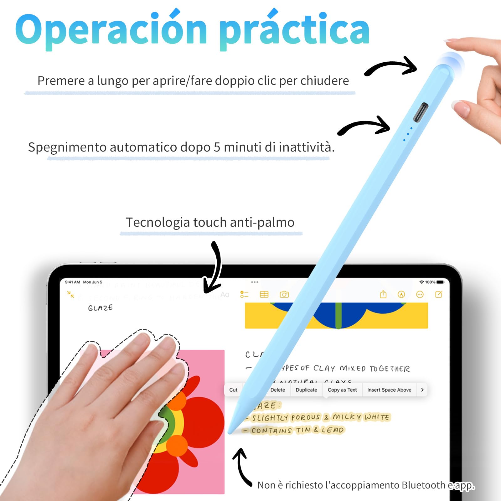 Penna per Apple iPad 2018-2025, Pencil per iPad con Ricarica Rapida,Sensibile all'inclinazione,Rifiuto del Palmo,Stylus Pen,Compatibile iPad 11/10/9/8/7/6,Air M3/M2/5/4/3,Mini 6/5,Pro M4 13"/12,9"/11"