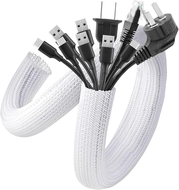 AGPTEK Wąż kablowy 13 mm - 6,1 m, samozamykający się kanał kablowy, elastyczny, tkany płaszcz kablowy, zarządzanie kablami na biurko, telewizor, komputer, PC, ochrona kabla dla psa, kota