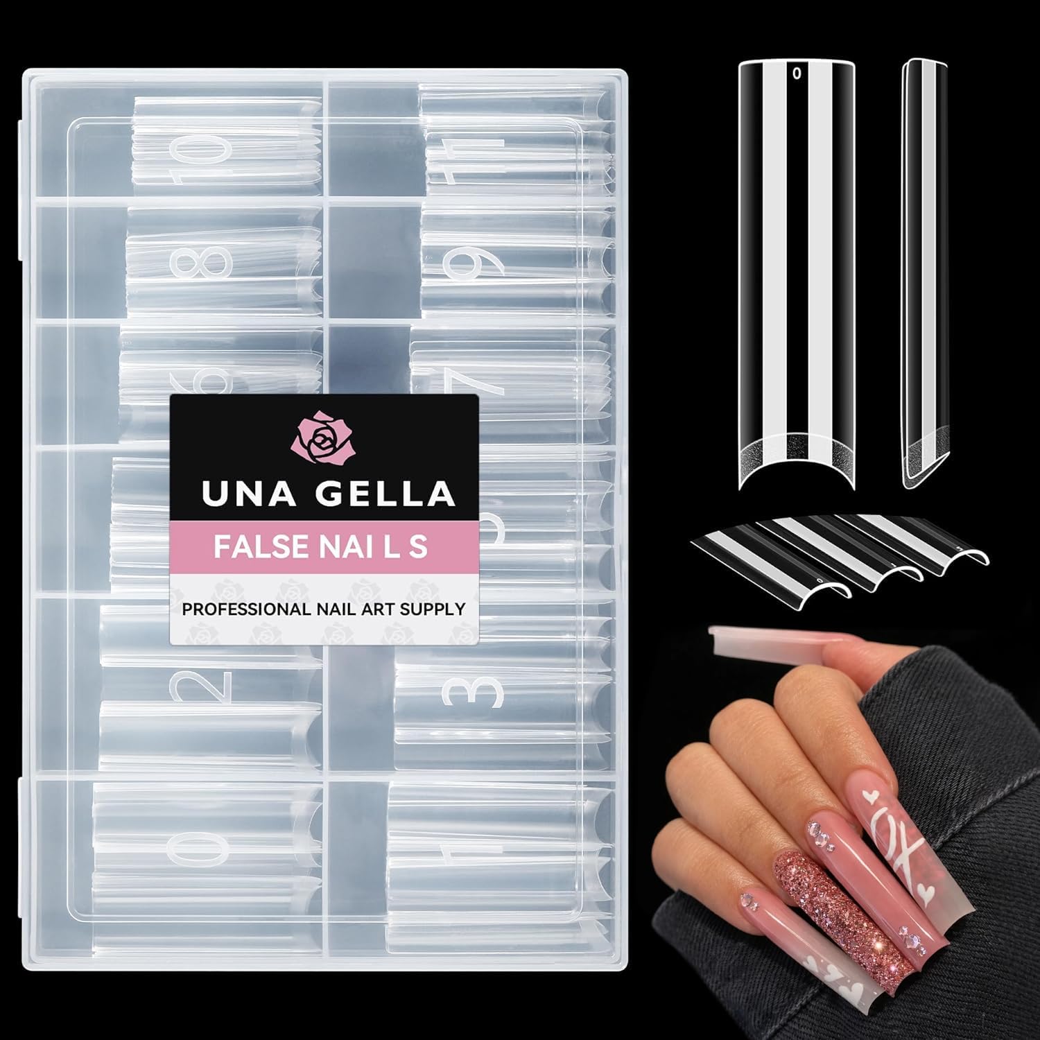 UNA GELLA Nail Tips Square XXL Tips 120 PCS No C Curve Gel Tips Extra Long Square Straight Nails Half Fake Nail Tips No Trace for Acrylic Nails Tips for Home DIY with Box