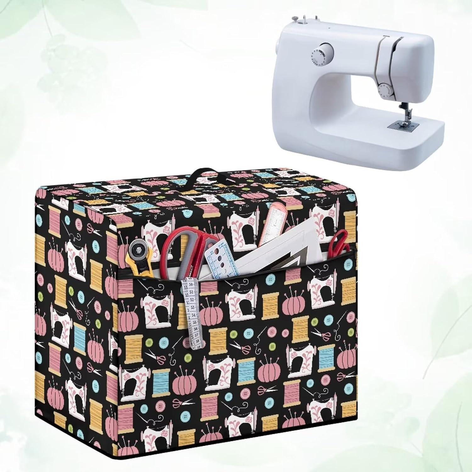 Sewing Machine Cover,Sewing Machine Pattern Dustproof Waterproof Lightweight Sewing Machine Dust Cover with Zipper Pocket,Compatible with Most Standard Sewing Machine image 2