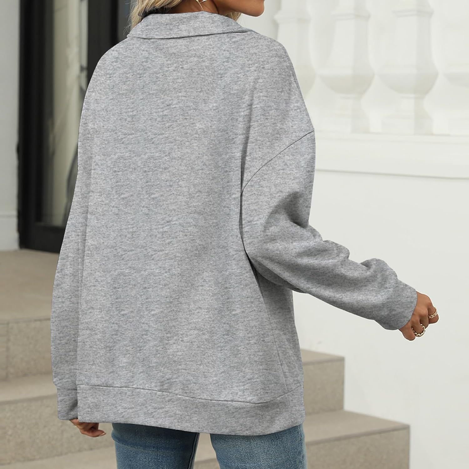 Womens Trendy Casual Long Sleeve Collared V Neck Waffle Knit Tops Fall Shirts Polo Bussiness Oversized Basic Blouses