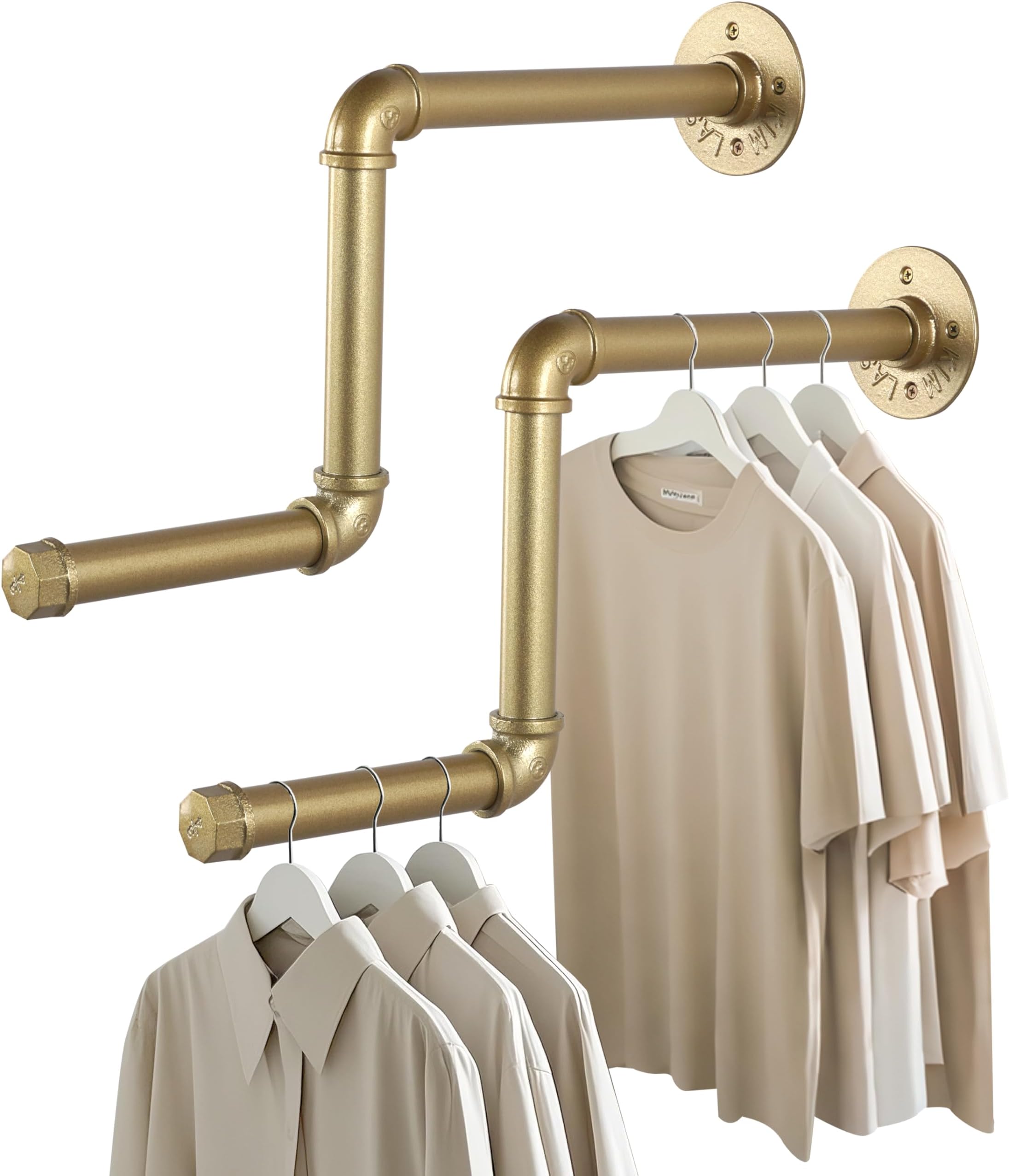 Pipe Clothing Rack 2Pack Detachable Garment Rack DIY Wall Mounted Industrial Pipe Clothing Hanging Rack for Home and Clothing Store (Gold) 46cm