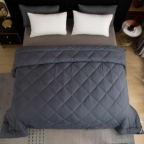 Miniatura 7 de GOHOME - Edredón de tamaño individual para todas las estaciones, mullido y suave con relleno alternativo de plumón, edredón de microfibra con 8