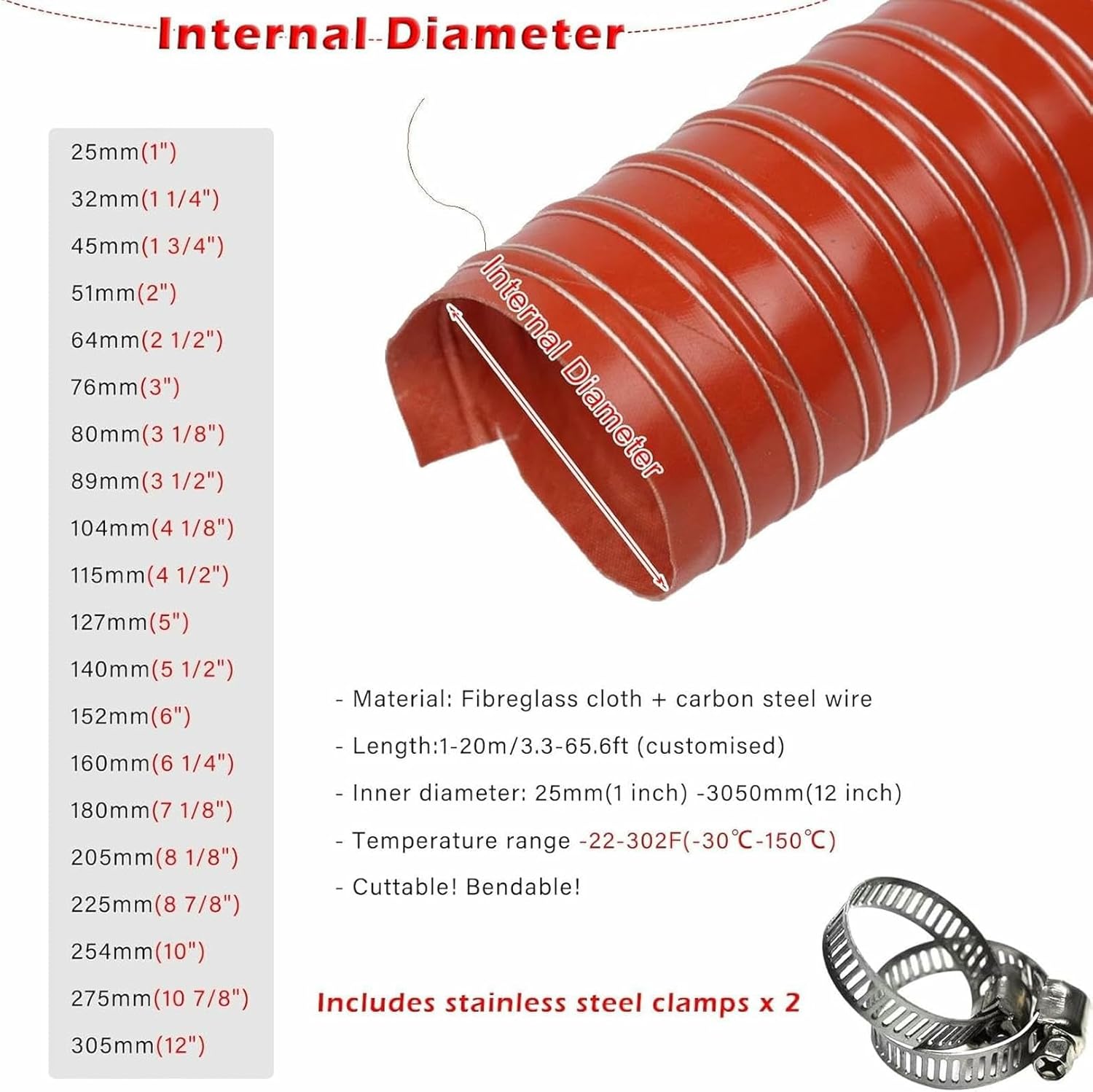 1 2 3 4 5 6 7 8 10 12 Inch Industrial PVC Flexible Duct Hosing For Exhaust Fan, Factories/Residential Constructiottic Exhaust Hose