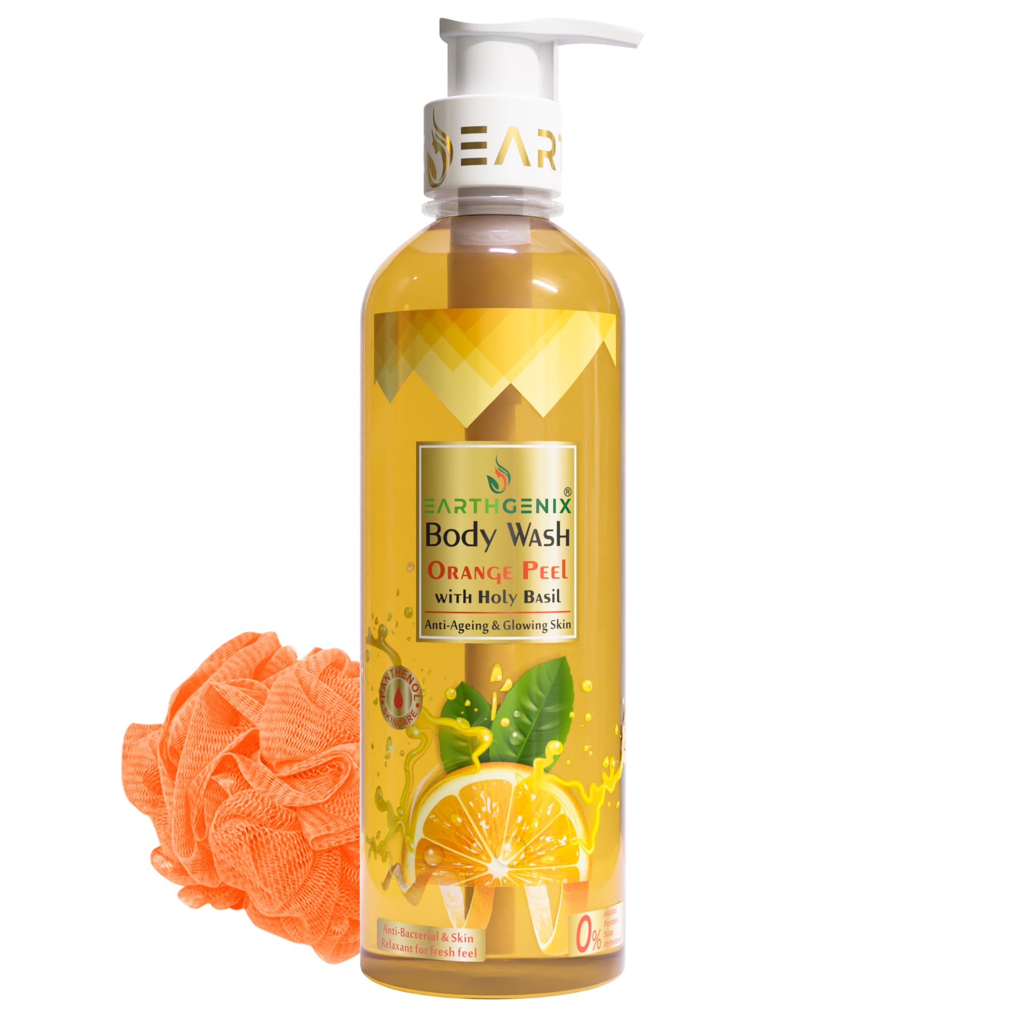 Body Wash Orange Peel with Holy Basil 300ml, (Loofah Free), For Anti-Ageing & Glowing Skin, All Skin Type, For Men And Women