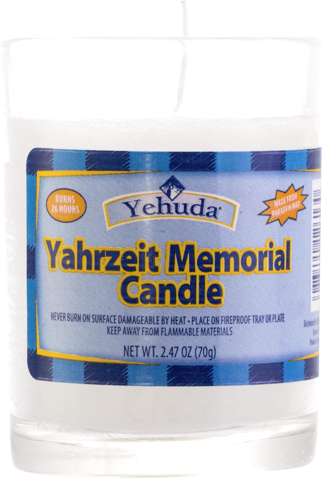 Yehuda Matzo Yahrzeit Memorial Candle, White