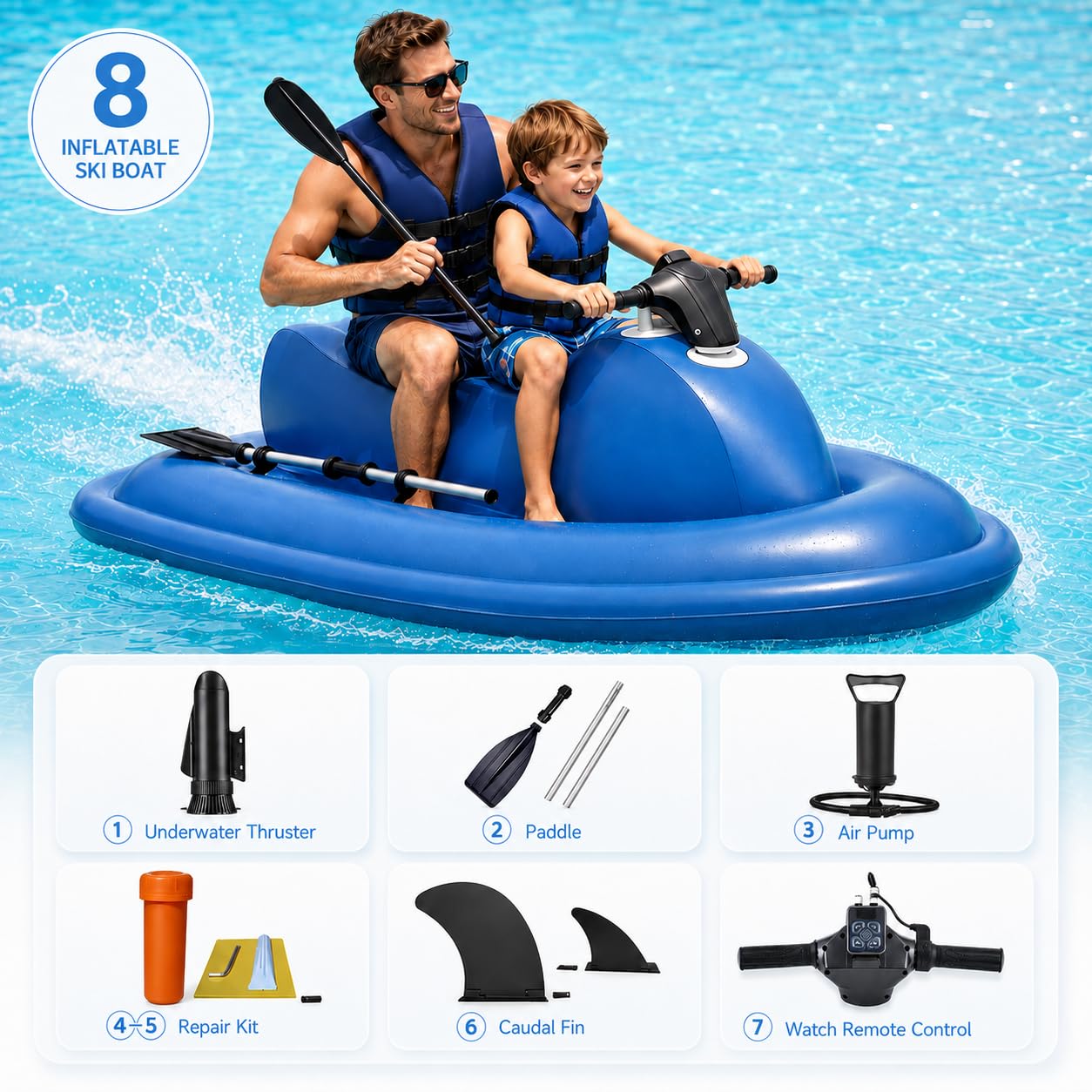 Gommone Gonfiabile con Motore 2 in 1, Scooter subacqueo Elettrico,700 W