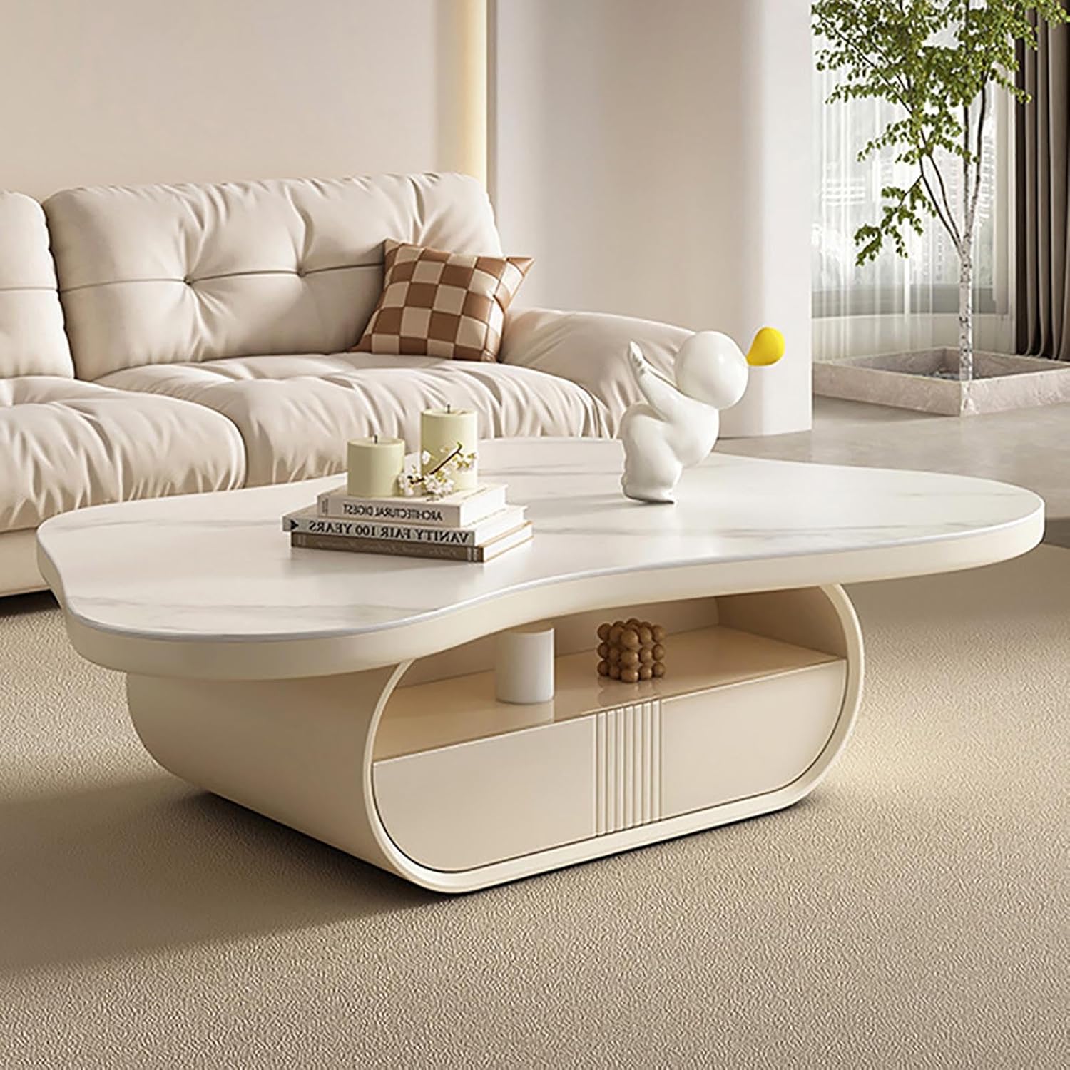 Amazon.com: WestUx Cream White Live Edge Coffee Table, Cloud-Shape ...