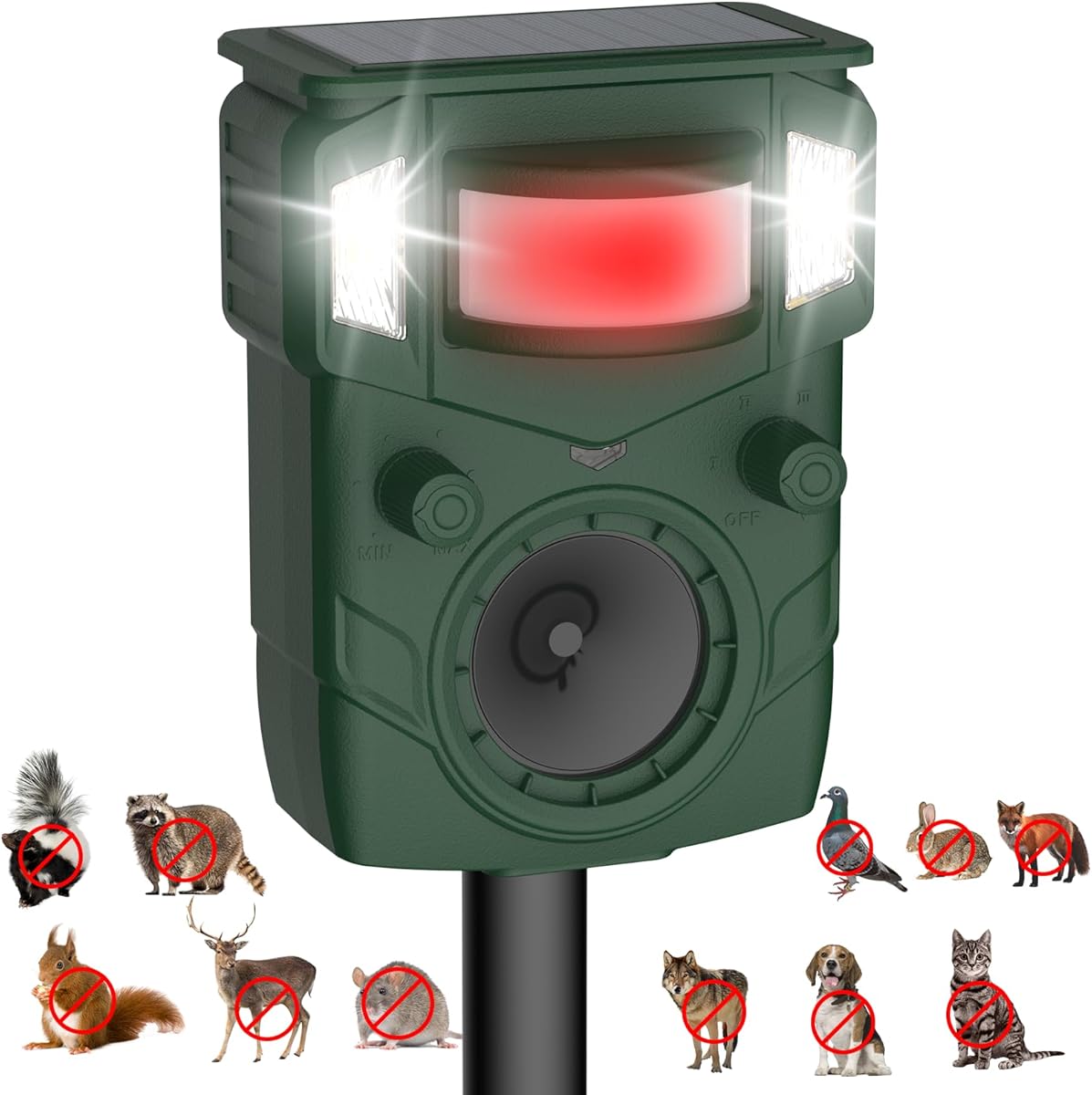 2025 Upgraded Solar Ultrasonic Animal Repellent Outdoor - Motion Activated Deer, Squirrel, Cat,Raccoon, Dog & Bird Deterrent with Multi-Frequency LED Strobe & Ultrasonic Sweep for Garden, Yard