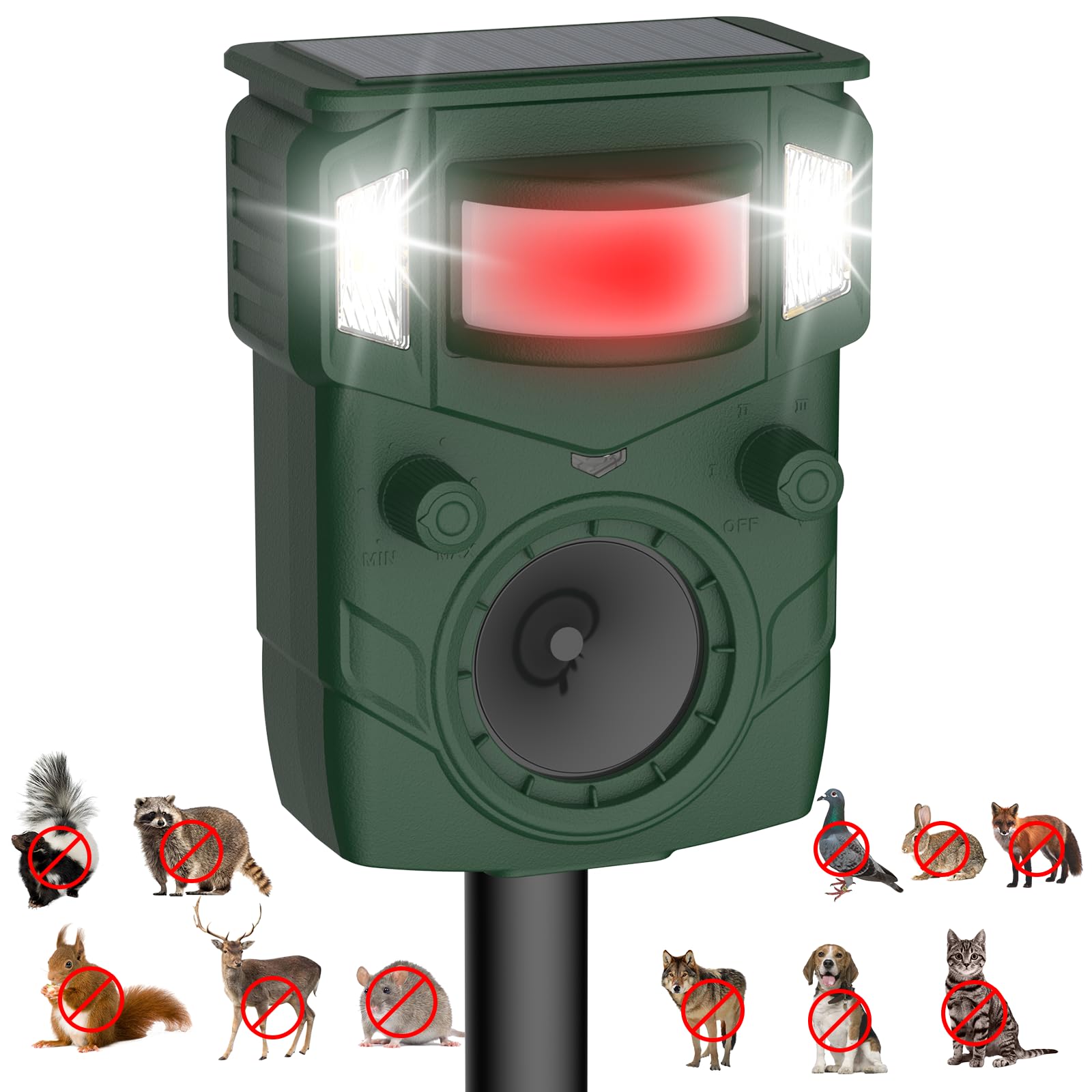 Aqjbh Solar Ultrasonic Animal Repellent, Multi-Modes Deer Repellent Devices,Cat Deterrent Outdoor, Squirrel Raccoon Dog Deterrent with Motion Sensor & Ultrasonic Waves for Garden Yard 1PC Green 1 Green