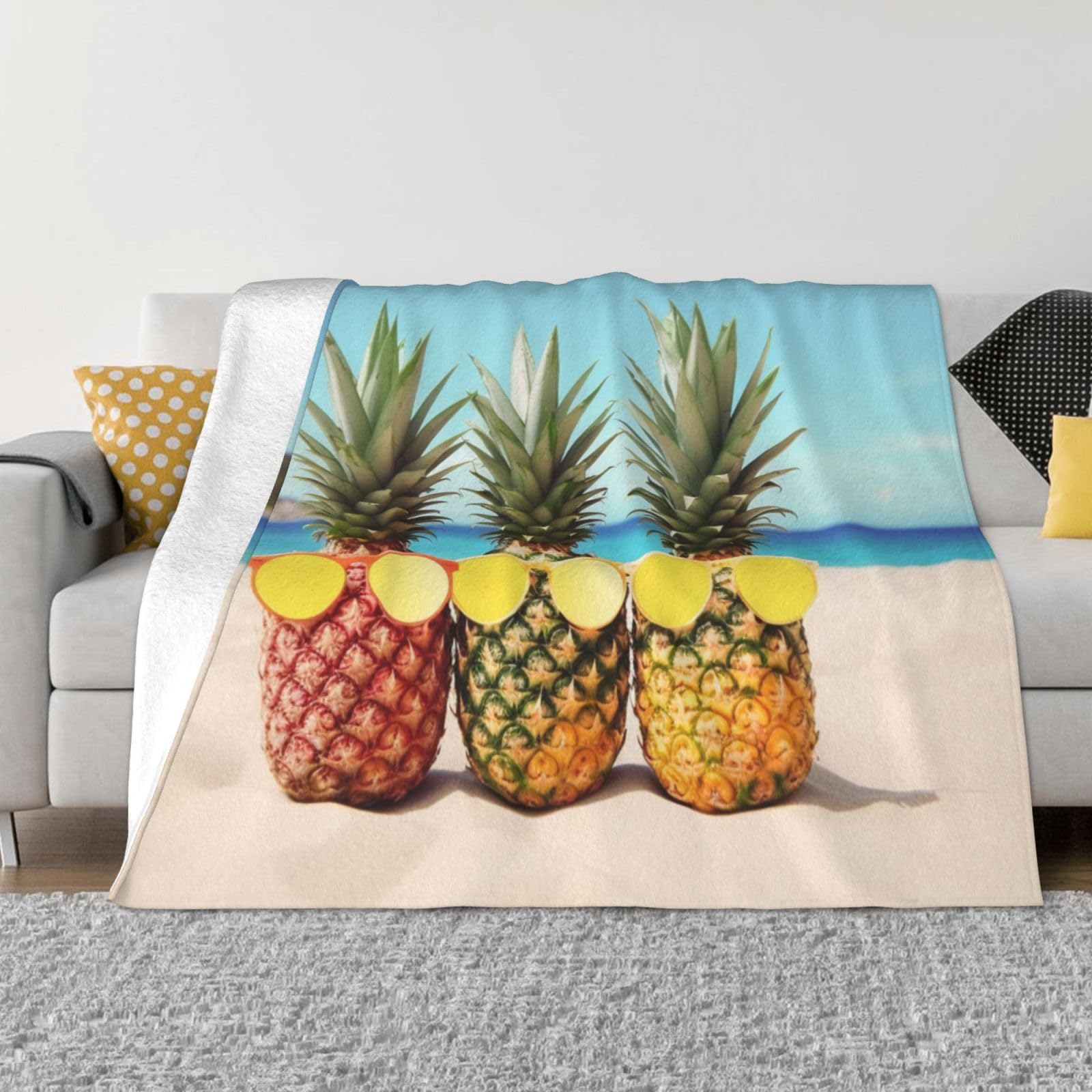 Plaid pour canapé réversible KHiry motif ananas ambiance ferme