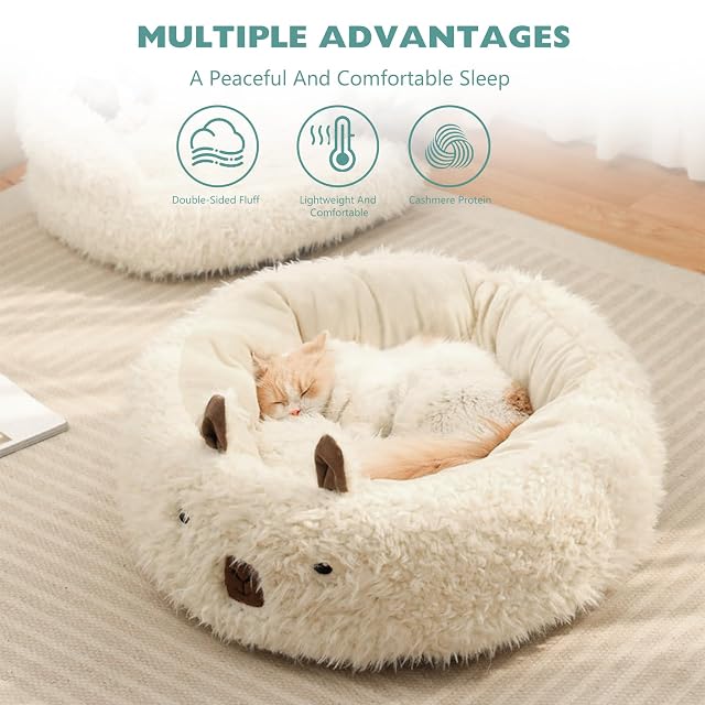 Foto 3 de 7 de PETCUTE Cama Redonda de Felpa para Perros Medianos y Grandes - Lavable, Anti-ansiedad, Fondo Antideslizante