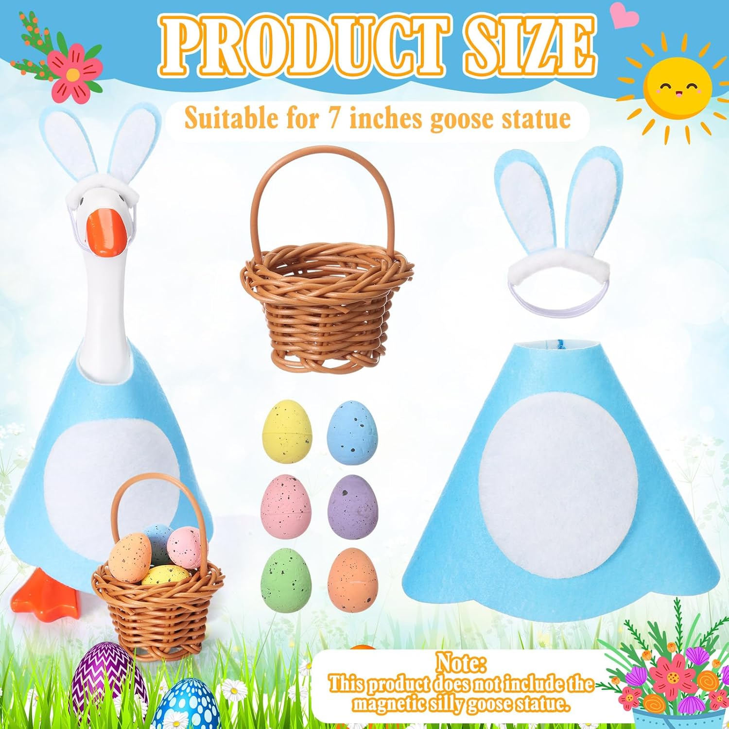 Spring Easter Mini Desk Goose Outfits 7 Inch Magnetic Goose Key Holder Blue White Bunny Costume Cute Home Decor with Mini Easter Carrots and Basket for Room Office Table Desk Decor