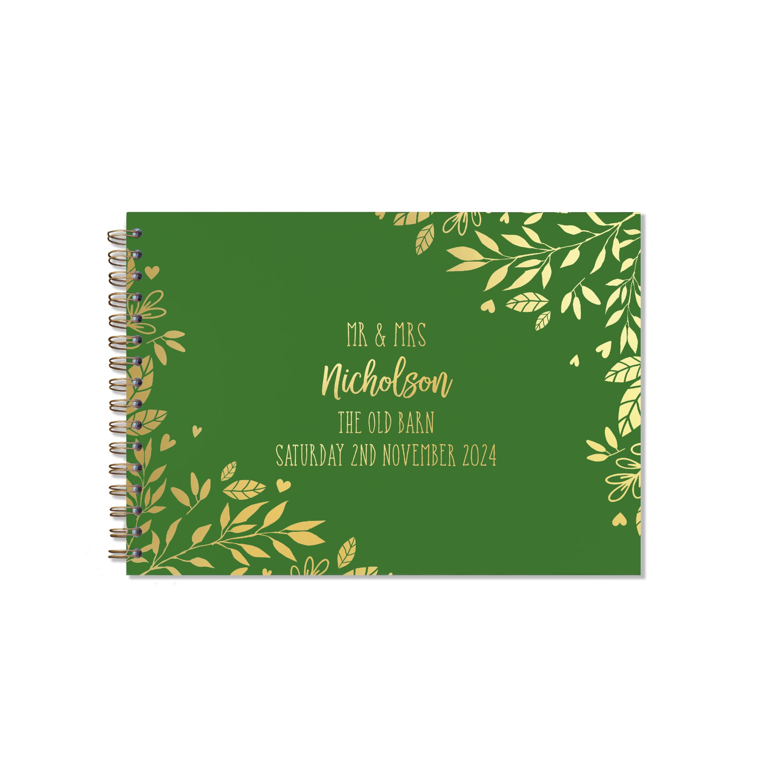 "Manta Makes Wedding Guest book personalised gold foil 26 colour choices A5 or A4, signing book wedding decorations for wedding reception, wedding books for guests to sign (A5, Grass)" โ image 1