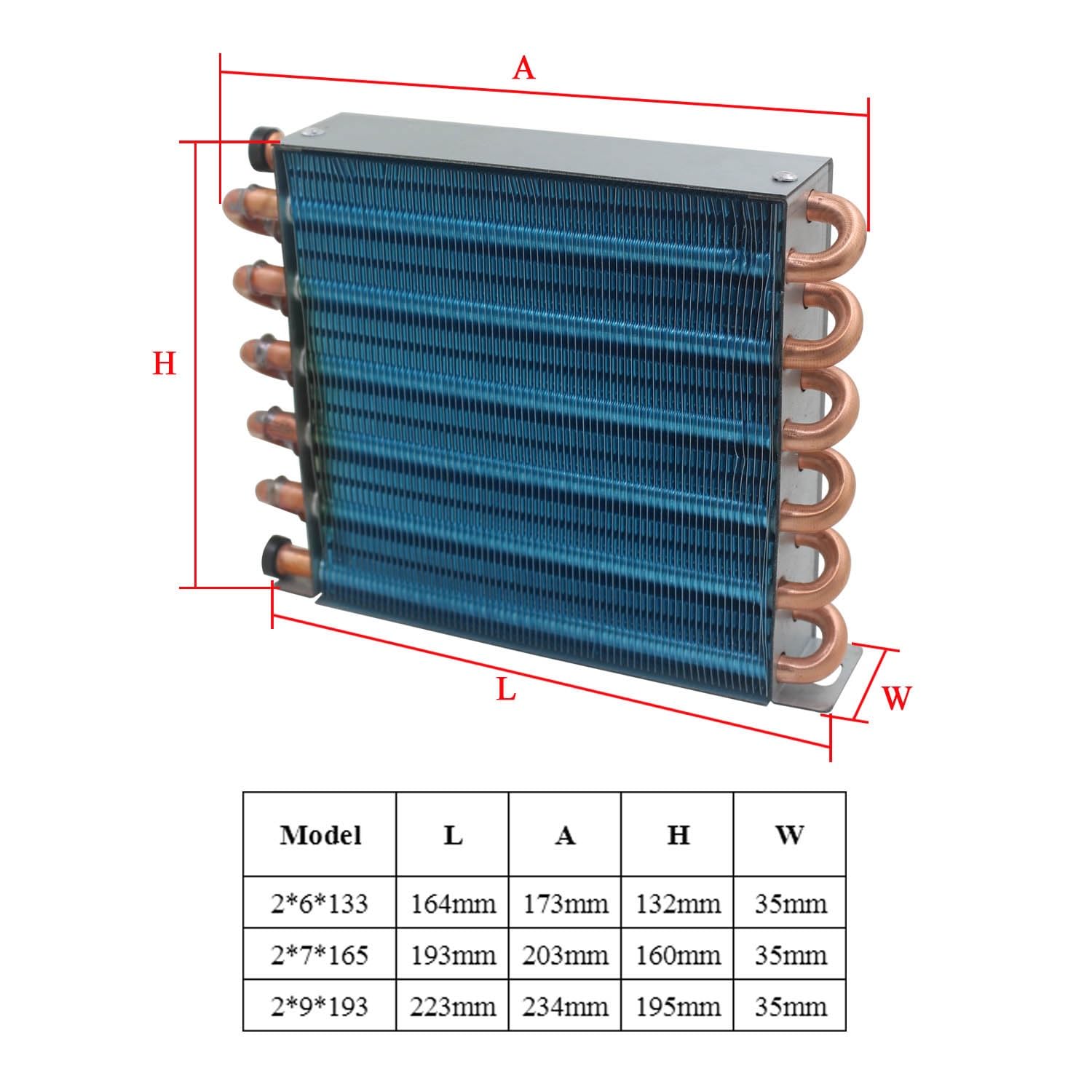 Skraplacz wodny chłodzący chłodnica parownik wymiennik ciepła z rurką miedzianą 7 mm mini (2 x 9 x 193)