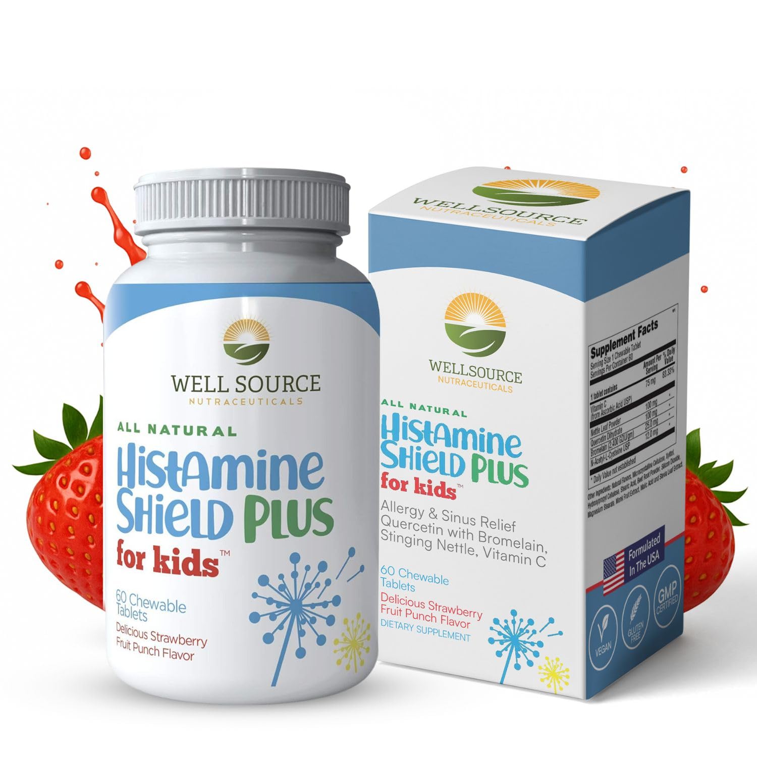 Histamine Shield Plus for Kids™ All Natural Antihistamine Supplement: Works On All Allergy Types. Pollen, Pet Dander, Dust, Mold, and Odor Allergies. 60 Tablets