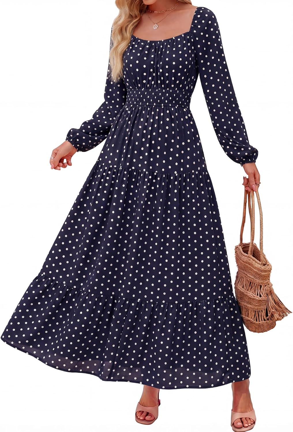 BTFBM Long Sleeve Dress for Women 2026 Spring Fall Boho Floral Square Neck Casual Flowy Long Wedding Guest Maxi Dresses