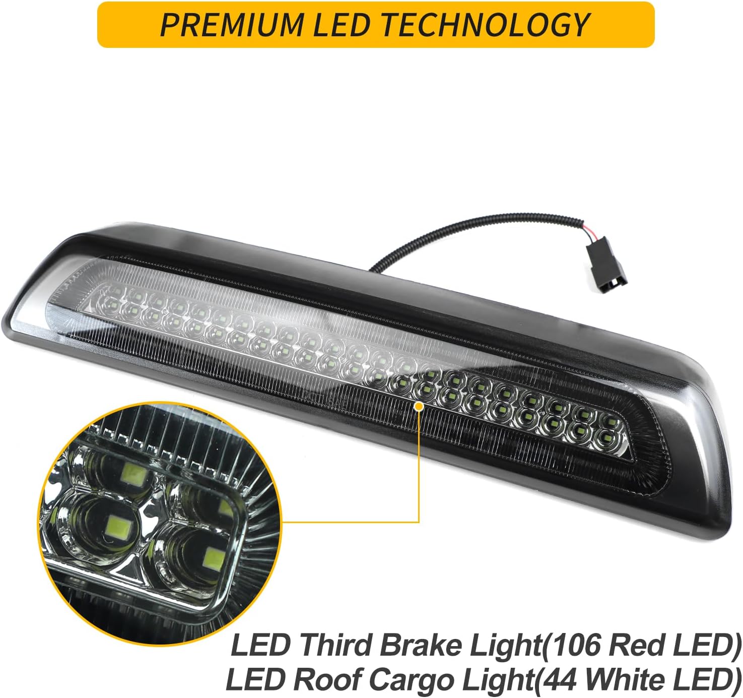 LED Third High Mount Brake Light For 2007-2021 Toy ota Tundra XK50 Pickup Trucks Red LED Strobe Rear 3rd Brake Center High Mount light & White LED Cargo Light Smoke Lens image 2