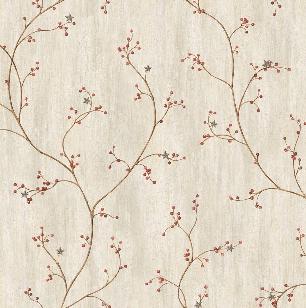 Chesapeake PUR44031 Felicia Grey Star Berry Vine Wallpaper