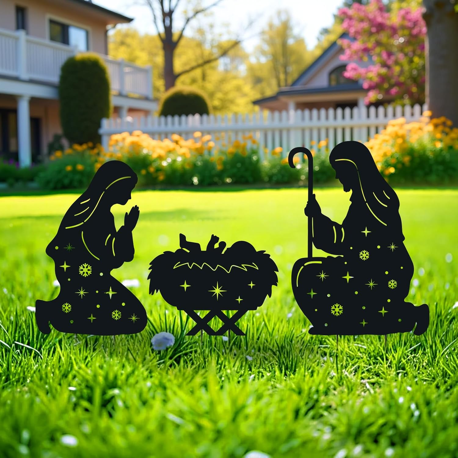 WACLSTDAY Nativity Scene Metal Garden Stakes Decorative Gifts for Women Men,Black Jesus Silhouette Statues Garden Decor for Yard Art, Pathway,Patio,Outdoor,Lawn Ornaments,Forests Decorations