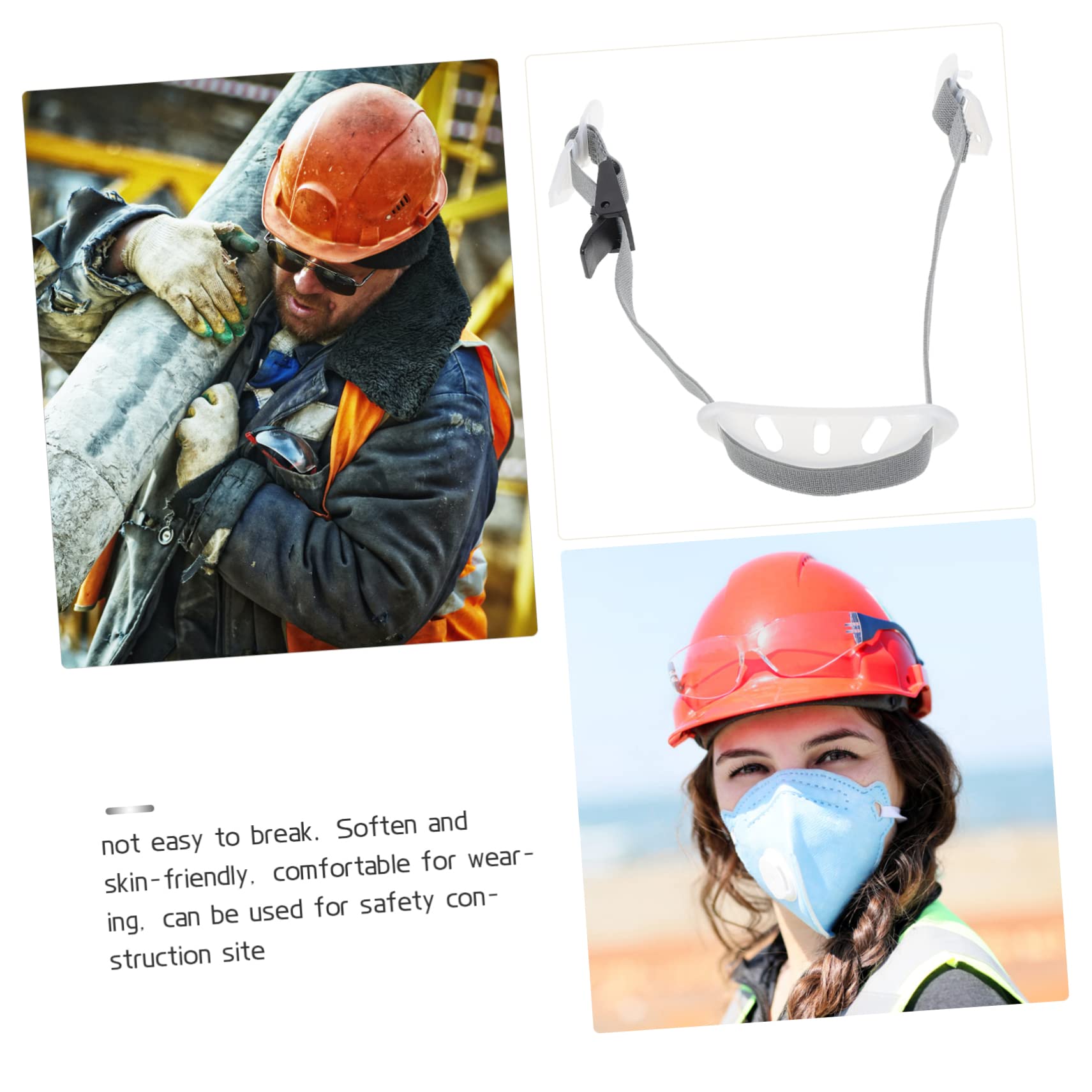 SOLUSTRE Sottogola Regolabile per Casco di Sicurezza, Mentoniera Comoda in Plastica e Poliestere, per Cantiere, Bianco