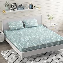 BELVOSTUM 220 TC Chekered Microfiber Double Bed Sheet with Two Pillow Covers (90x100) (Light Grey)