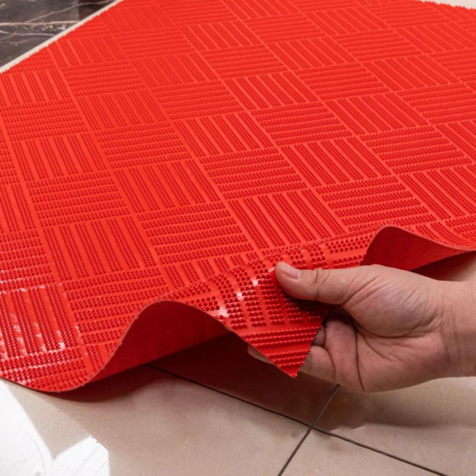 UrbanUp Gummimatte Gummimatte mit Eckzahn, Anti-Rutsch-Eingangsmatte, Strapazierfähig, Gummidichtung für den Gesamten Boden, Mehrzweckmatte für Garagenböden(Red,120x250cm(3.9x8.2ft))