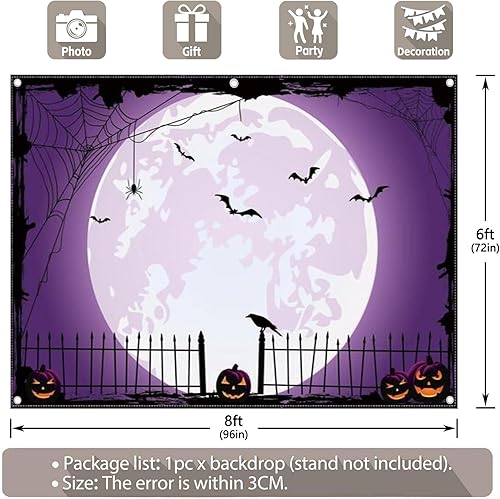 Miniatura 10 de Swepuck Fondo de fotos azul de Halloween de 7 x 5 pies para fiestas, parche de calabaza grande, imagen de luna, fondo de fotografía de bruja para