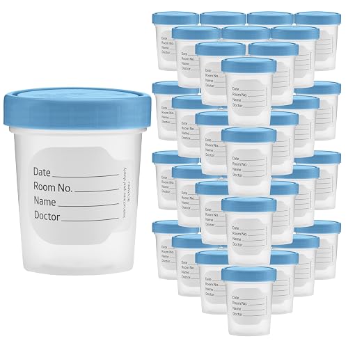 Vakly 4 oz Specimen Cups with Screw-On Lids Clear Non-Sterile 40 Pack | Medical sample container for lab testing, diagnostics, specimen transport, home testing, durable plastic, leak-resistant seal