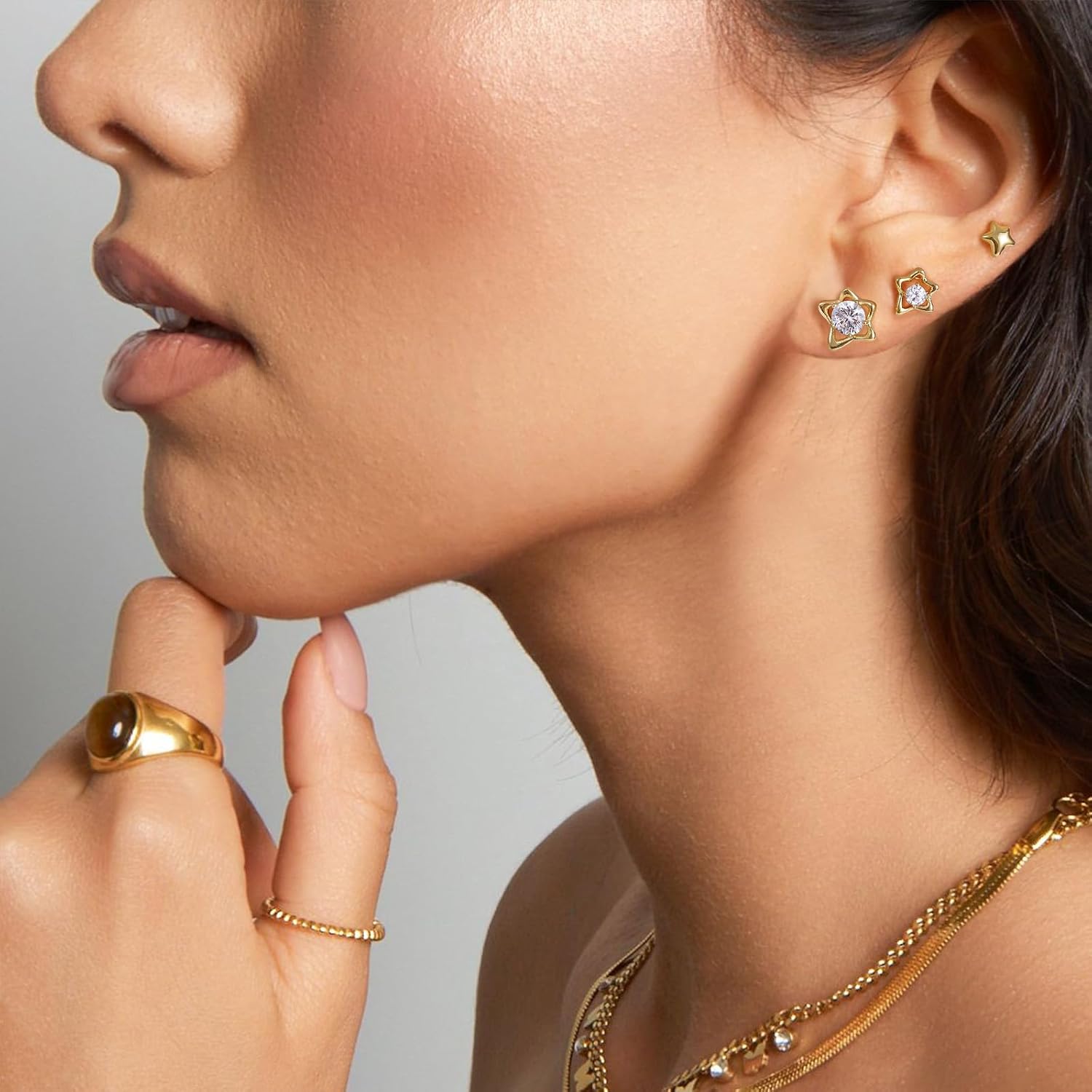 KissYan Stud Earrings for Women, 14K Gold Plated 3 Pairs Cubic Zirconia Small Stud Earring Multipack Hypoallergenic Dainty Trendy Jewelry Gifts - Image 4