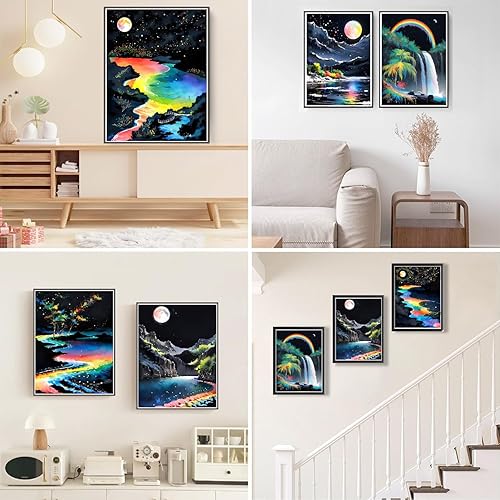 Miniatura 2 de Rousp Kits de arte de diamantes para adultos y niños, 6 paquetes de pintura de diamantes 5D coloridos nocturnos y naturales, paquete múltiple,