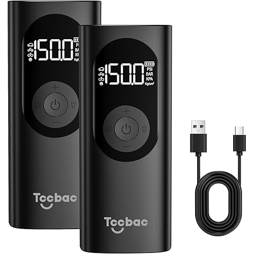 Tire Inflator Portable Air Compressor for Car, 2X Fast Bike Pumps with 150 PSI High Pressure and LED Light,Tire Pump Auto Shut-Off Electric Air Pump for Car Ball Motorcycle 2 Pack