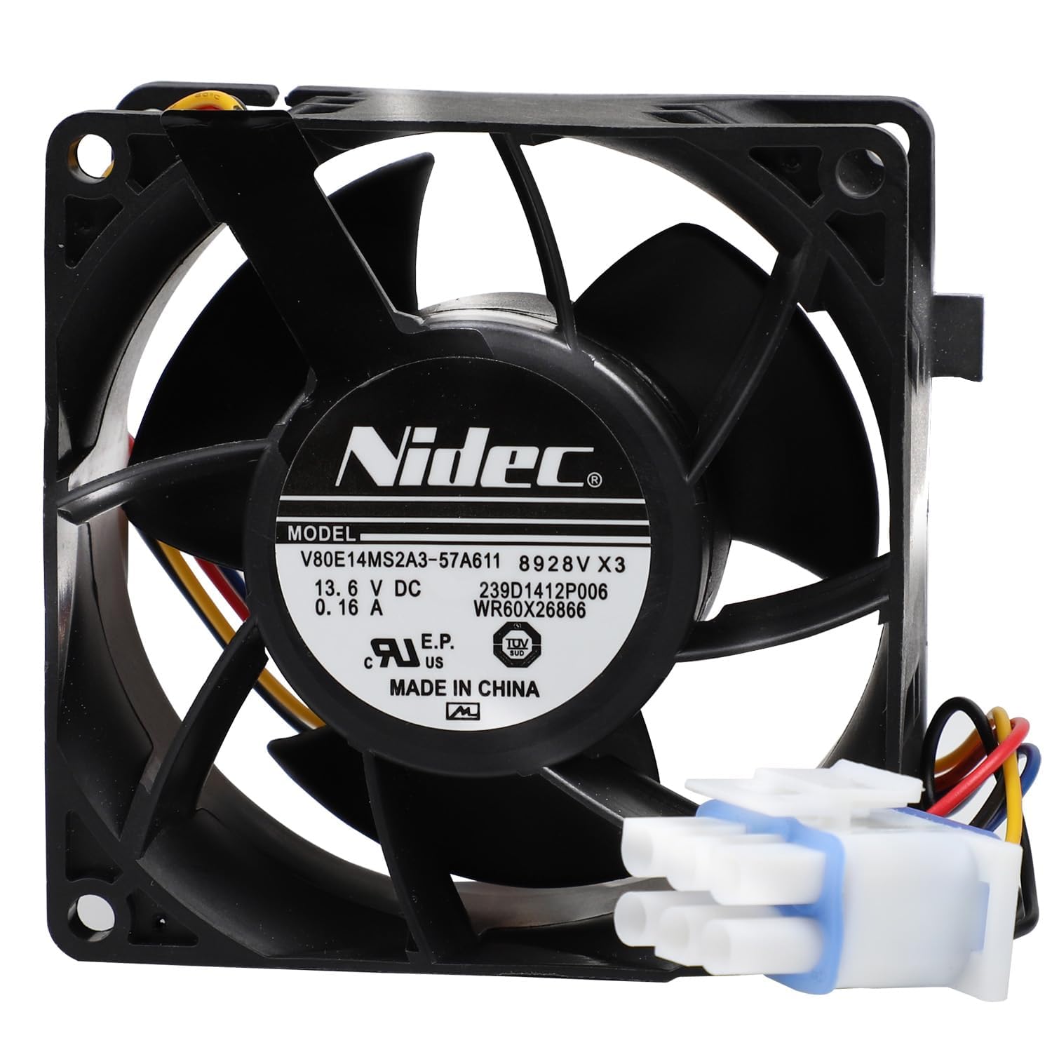 WR60X26866 WR60X29099 Evaporator Fan Motor Compatible with ge Refrigerator, Replace V80E14MS2A3-57A611 WR60X10356 WR60X10357 WR60X26033 WR60X10341 etc, DC13.6V 0.16A (3 Blades)