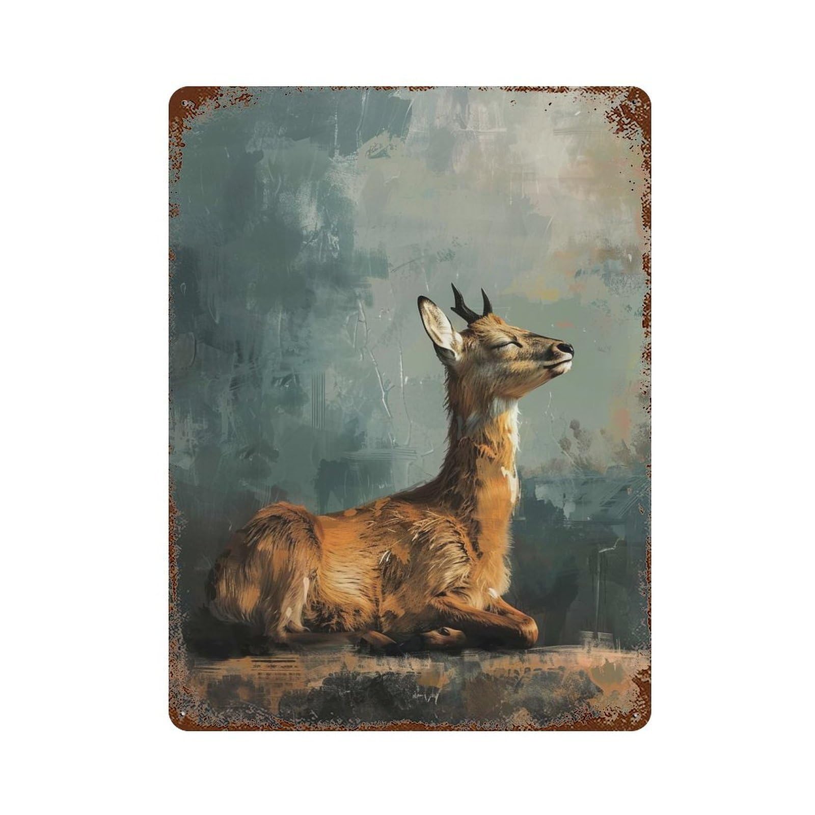 Deer Portrait Rusty Metal Tin Sign 15.7"x11.8", Ideal for Farmhouse, Kitchen And Entryway Decor