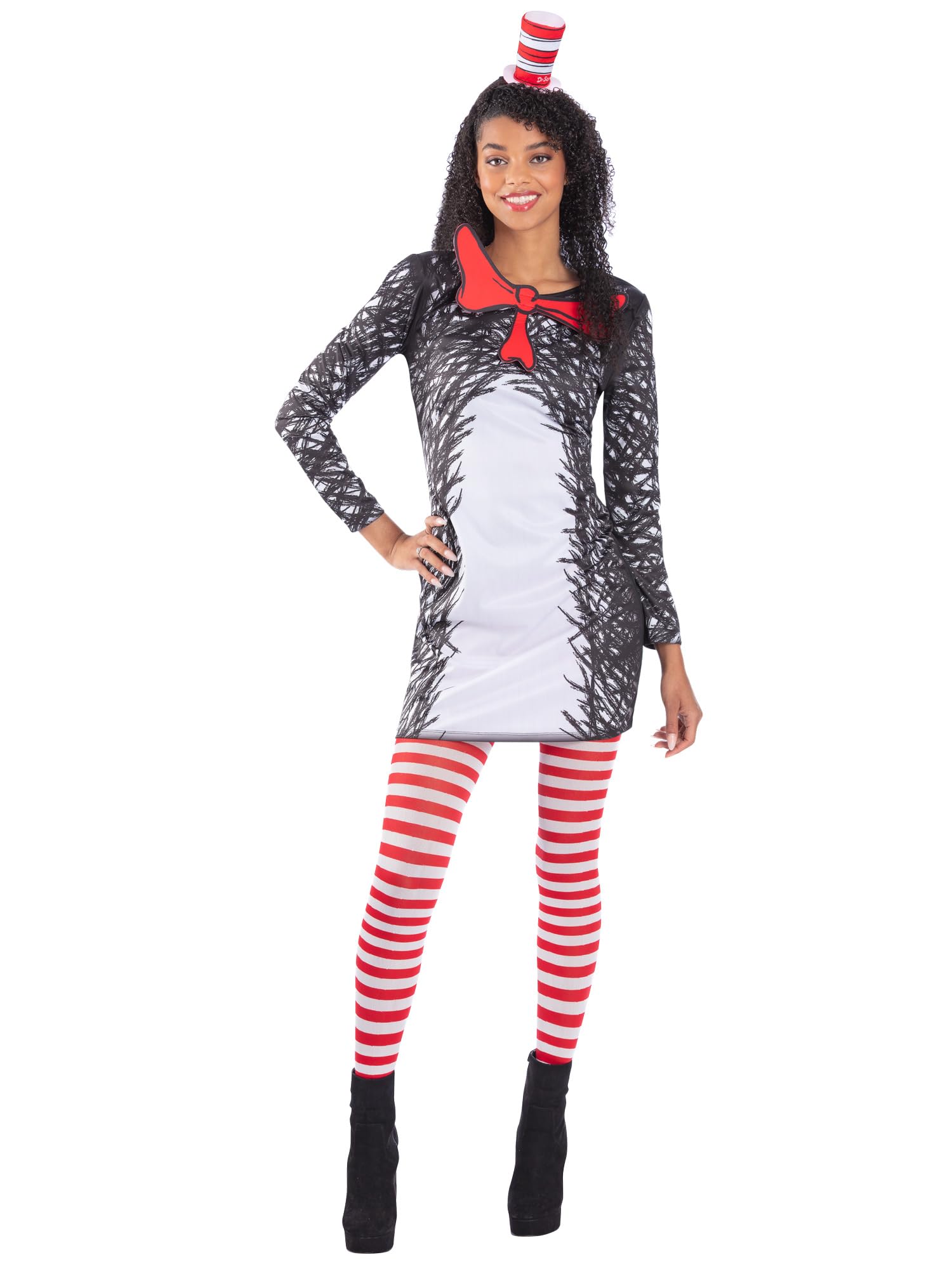Smiffys Dr Seuss Cat in the Hat Ladies Costume - Official Licensed Women’s Fancy Dress Outfit with Dress & Headband, Book Character Costume for World Book Day, Parties & Events, UK Size 16-18
